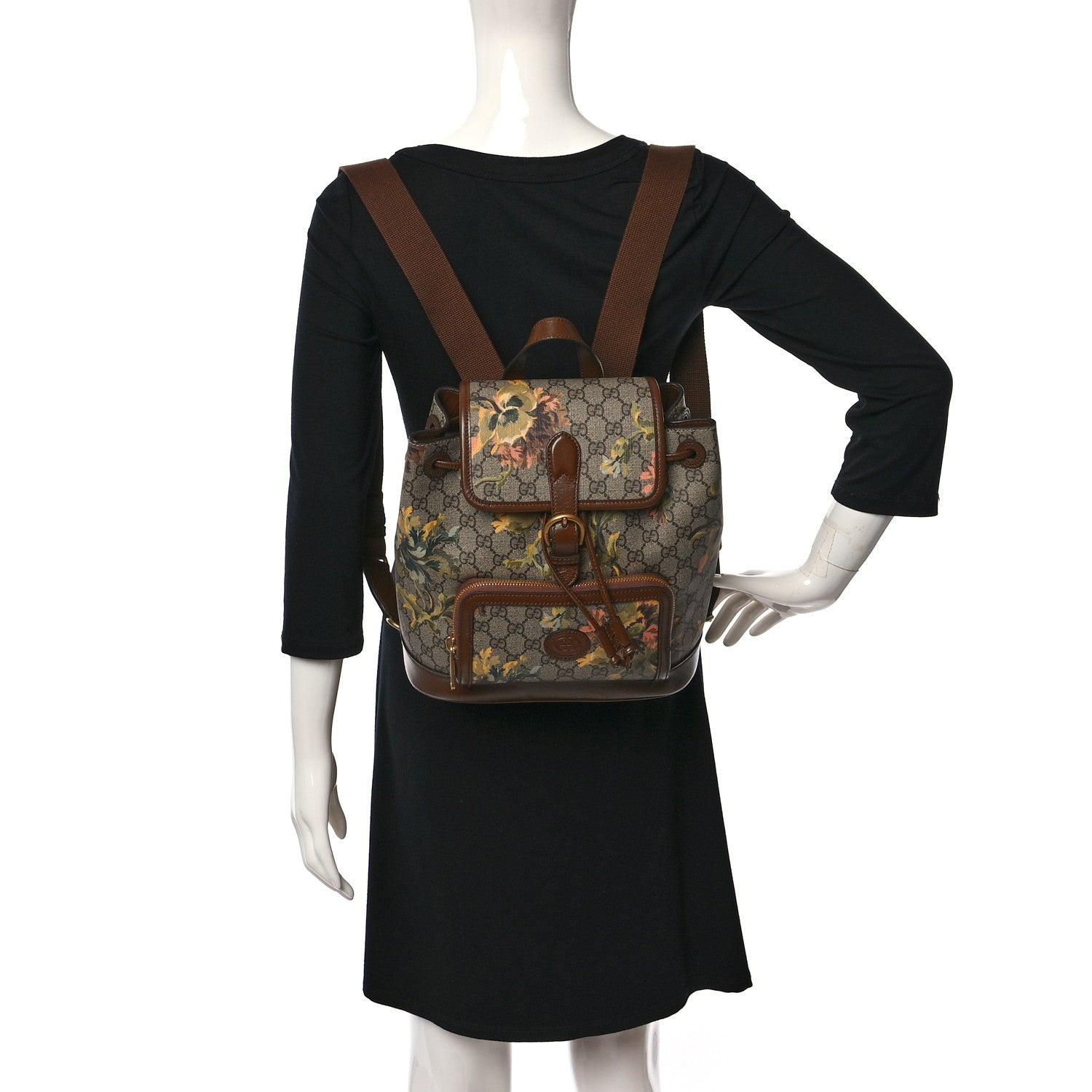 Gucci GG Supreme Monogram Azalea Calfskin Dusty Carnation Retro Interlocking G Buckle Backpack Beige Ebony Multicolor Brown Sugar 2 of 8