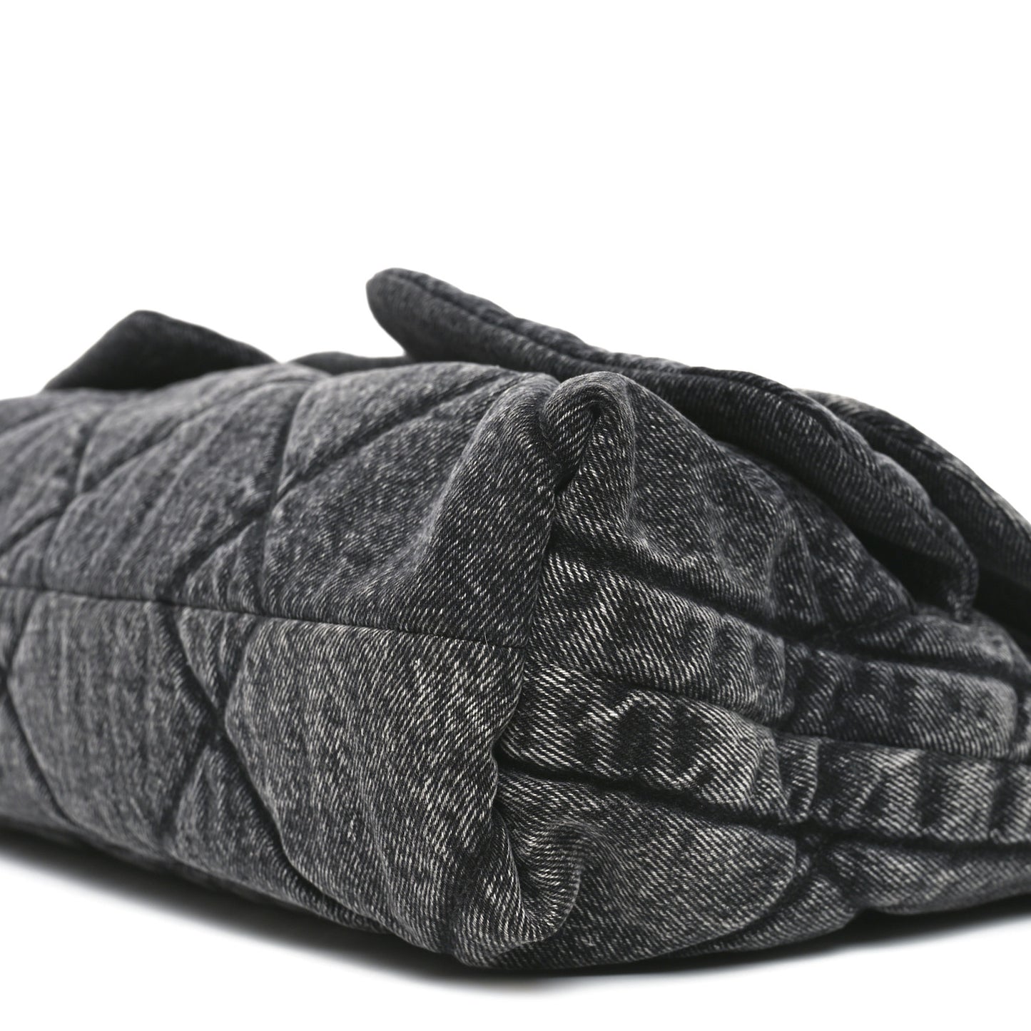 Washed Denim Quilted Maxi Flap Bag Black