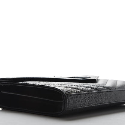 Saint Laurent Grain De Poudre Matelasse Chevron Monogram Chain Wallet Black 6 of 8