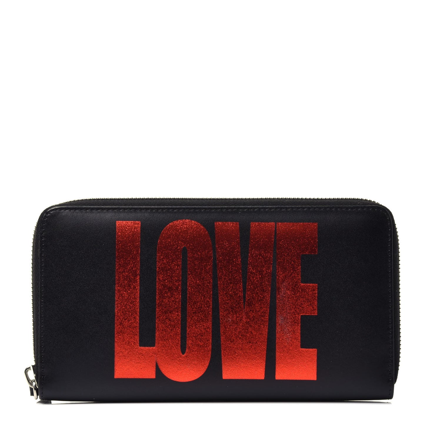 Calfskin Love Print Zip Around Wallet Black