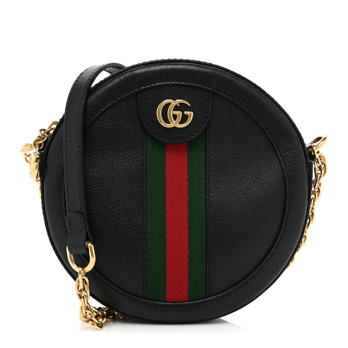 Grained Calfskin Web Mini Ophidia Round Shoulder Bag Black