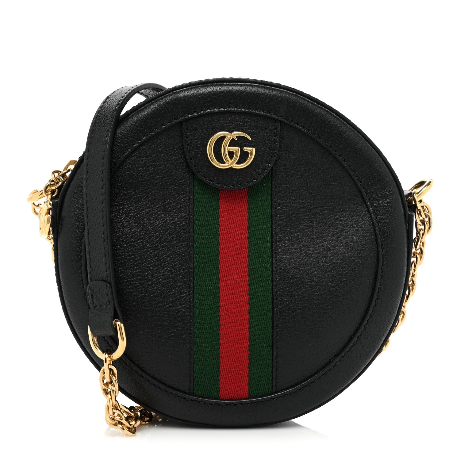 Gucci Grained Calfskin Web Mini Ophidia Round Shoulder Bag Black 1 of 13