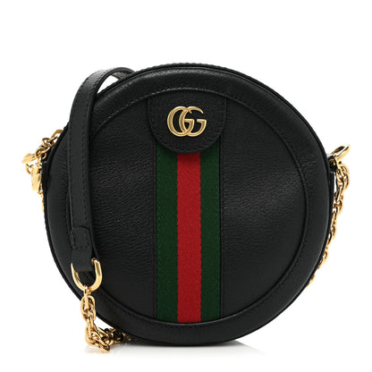 Gucci Grained Calfskin Web Mini Ophidia Round Shoulder Bag Black 1 of 13