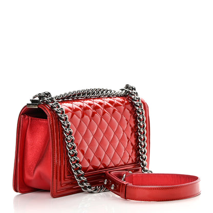 Chanel Metallic Patent Calfskin Quilted Medium Boy Flap Red 3 of 20