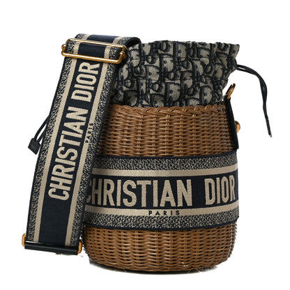 Christian Dior Wicker Oblique Drawstring Bucket Bag Blue 1 of 9