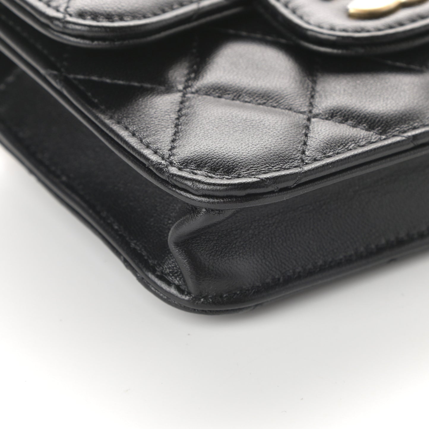 Lambskin Quilted Top Handle Flap Coin Purse With Chain Black