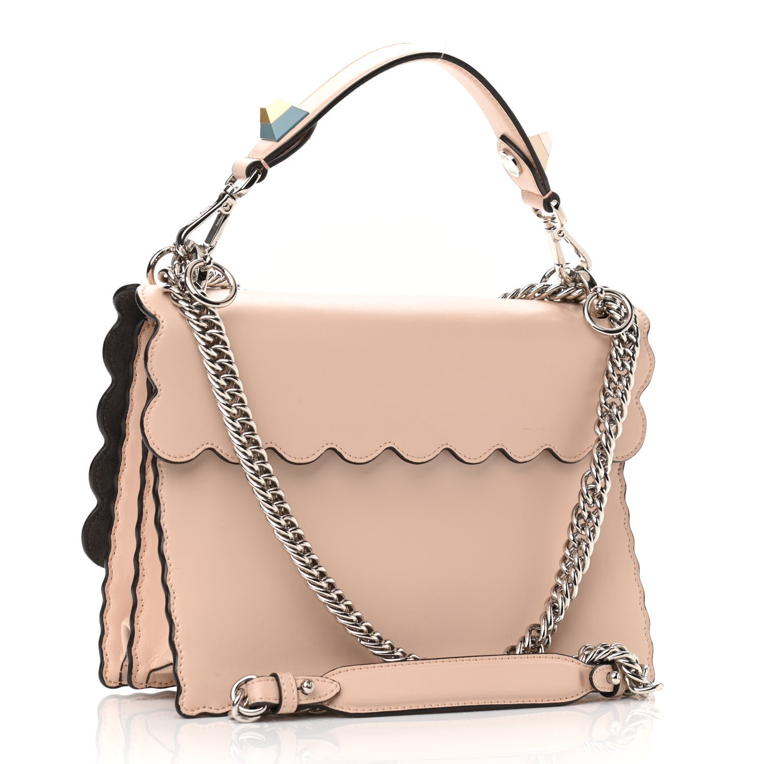 Fendi Vitello Liberty Scalloped Studded Kan I Shoulder Bag Plaster 2 of 9