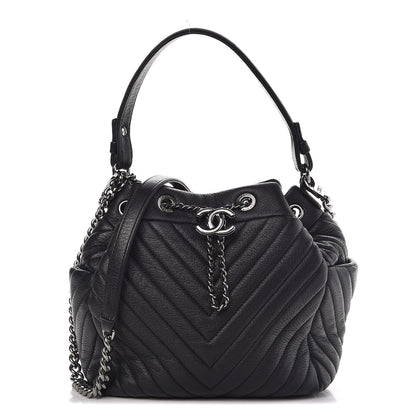 Chanel Deerskin Chevron Small CC Chain Bucket Bag Black 1 of 7