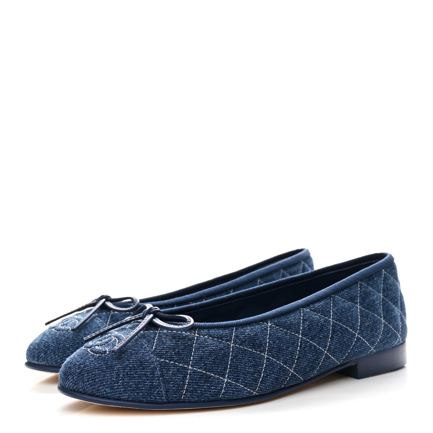 Chanel Washed Denim Quilted Cap Toe CC Ballerina Flats 36.5 Blue 4 of 10