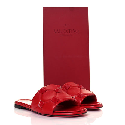 Valentino Garavani Nappa Monochrome Roman Stud Flat Slide Sandals 37.5 Rouge Pur 43 of 44