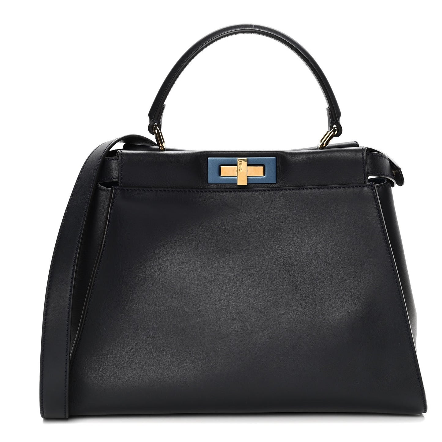 Vitello Seta Shiny Nappa Medium Peekaboo Iconic Satchel Blue Notte Turchese