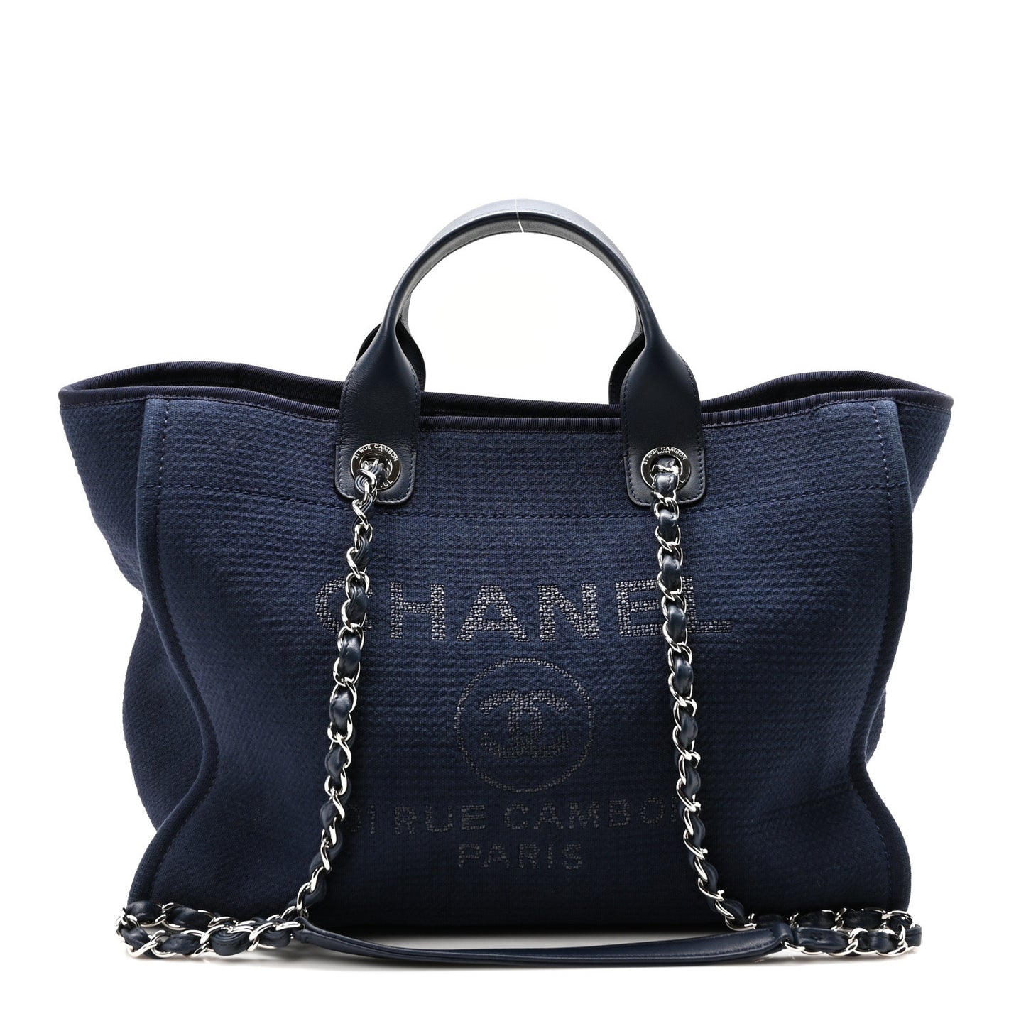 Mixed Fibers Calfskin Medium Deauville Tote Dark Blue