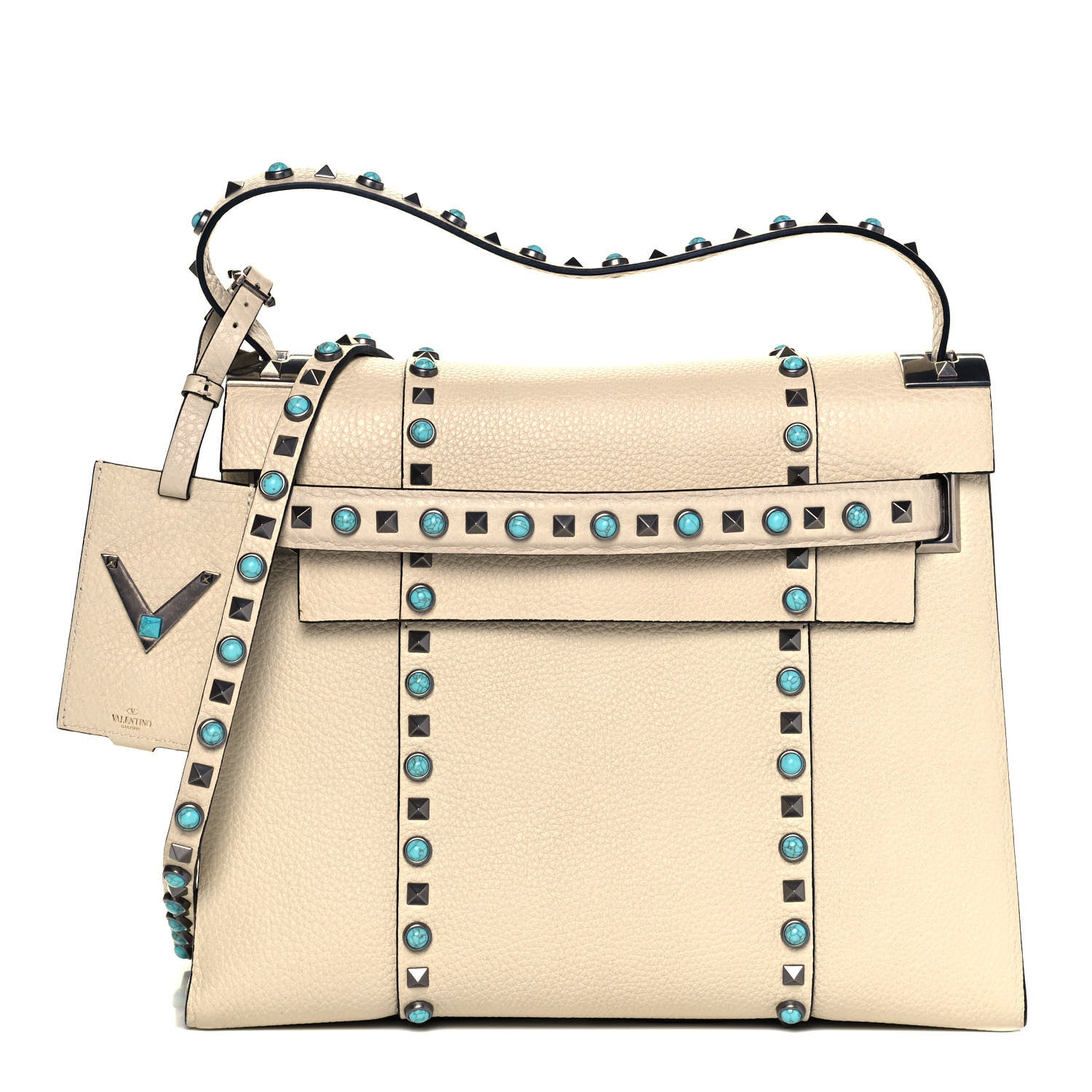 Valentino Garavani Grainy Calfskin My Rockstud Rolling Frame Bag Light Ivory 1 of 8
