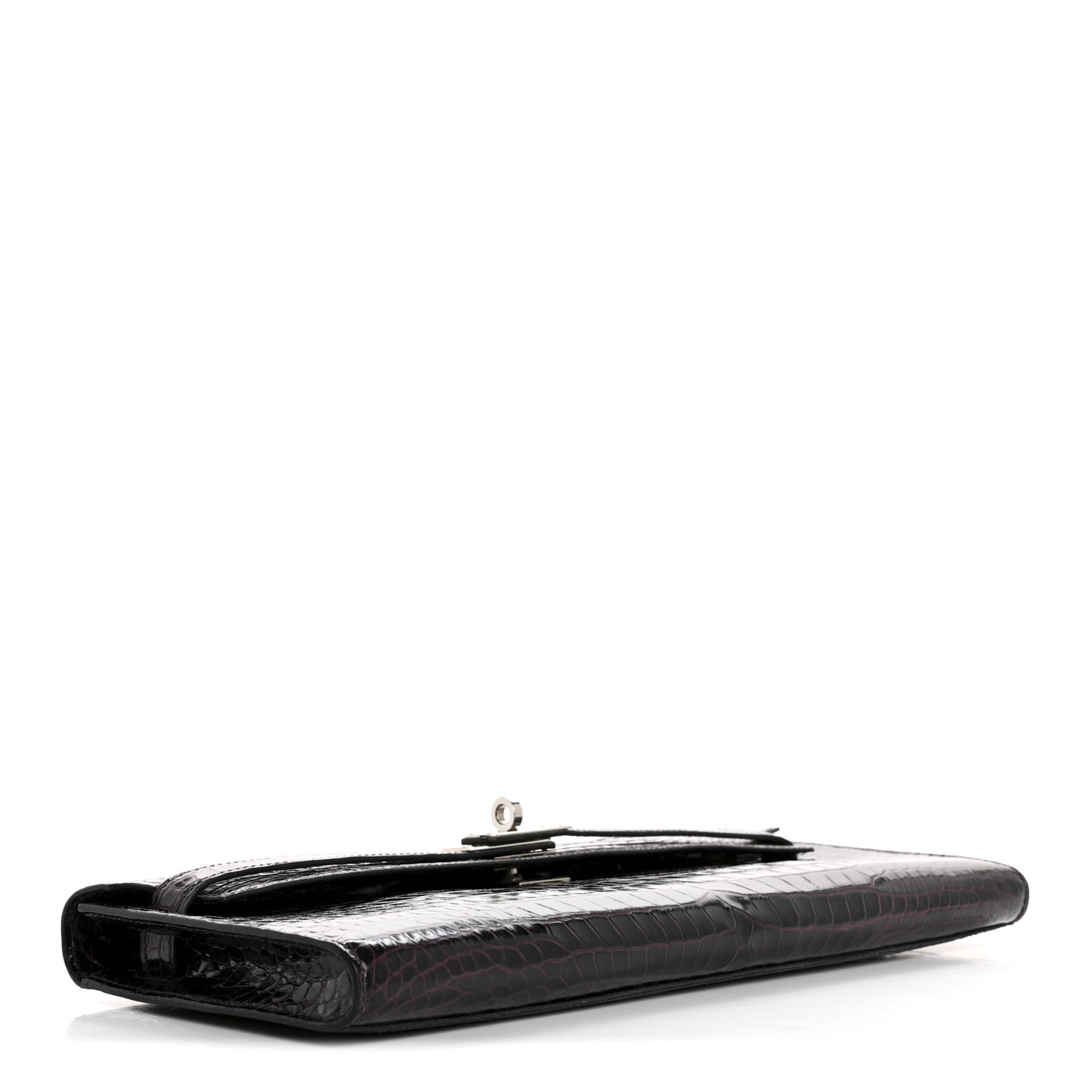 Shiny Porosus Crocodile Kelly Cut Pochette Amethyst