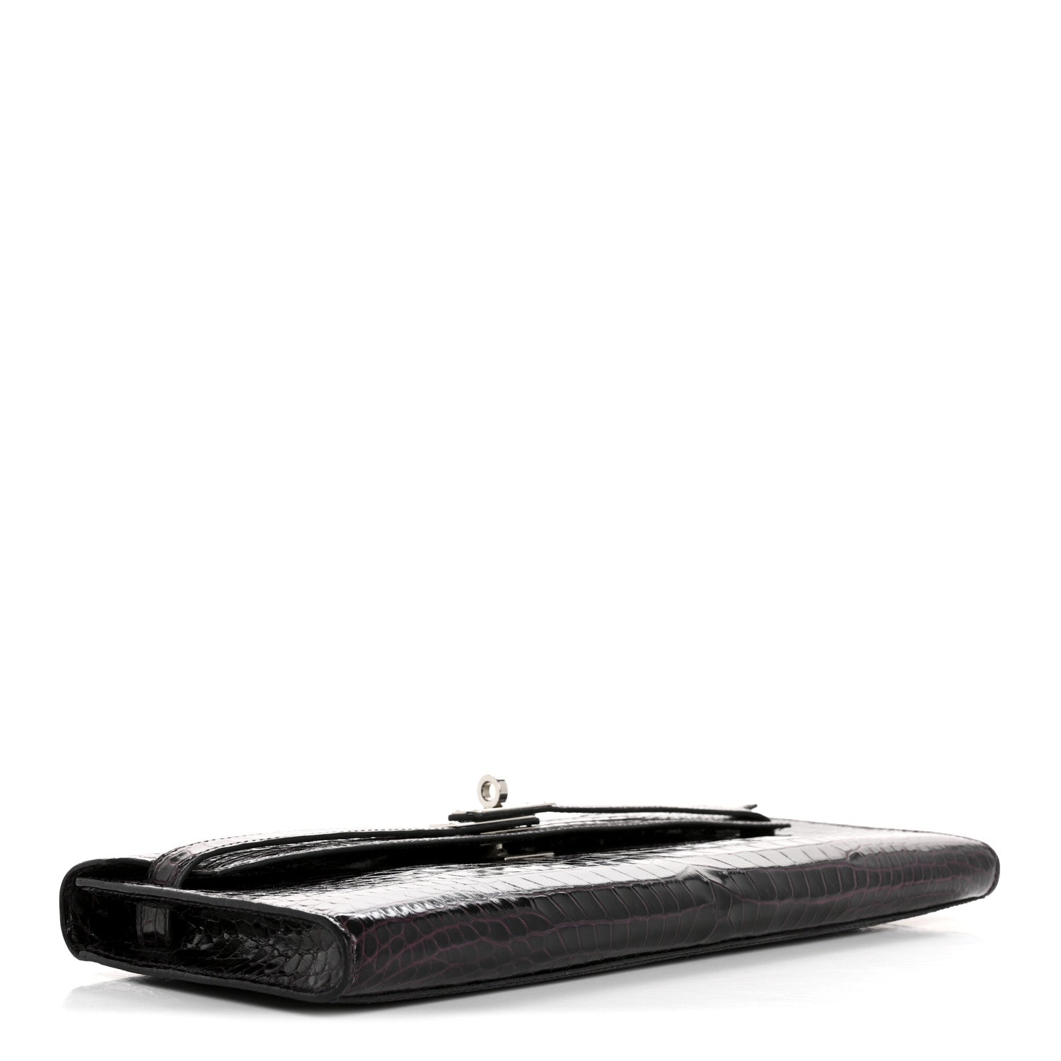 Hermes Shiny Porosus Crocodile Kelly Cut Pochette Amethyst 4 of 10