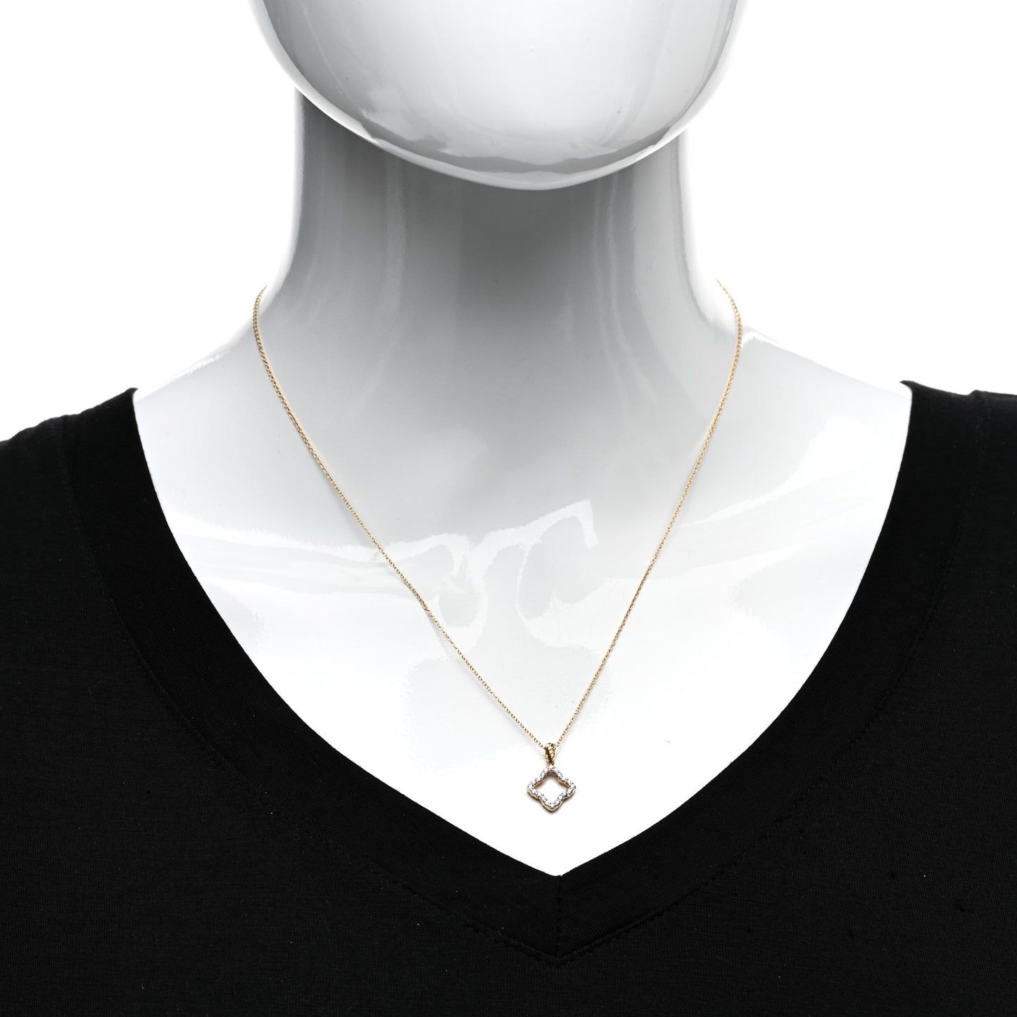 18K Yellow Gold Diamond Cable Collectibles Quatrefoil Pendant Necklace
