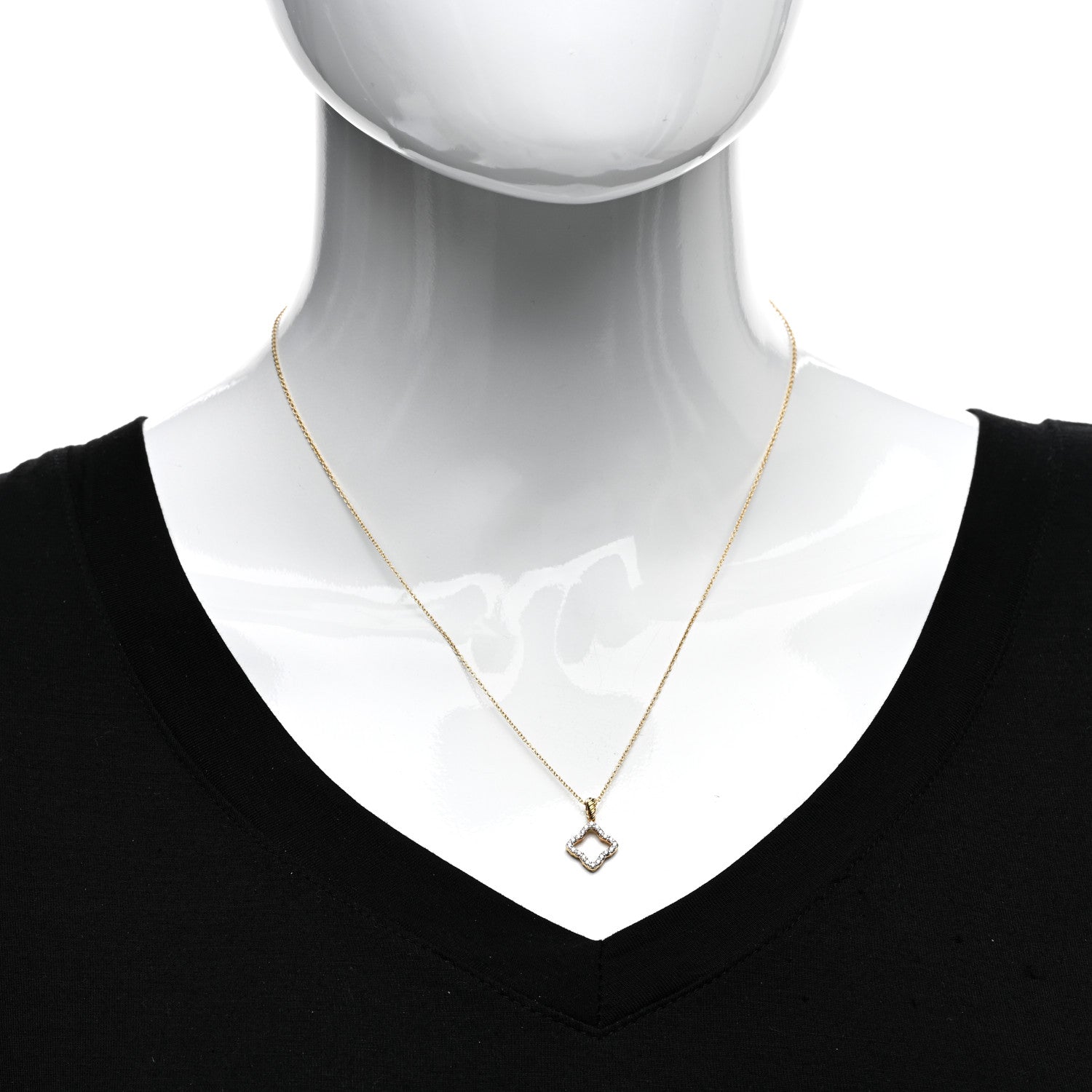 David Yurman 18K Yellow Gold Diamond Cable Collectibles Quatrefoil Pendant Necklace 2 of 5