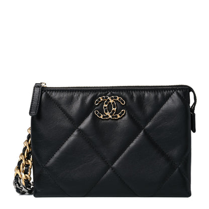 Chanel Shiny Goatskin Quilted Small Chanel 19 Pouch With Handle Black 1 of 14