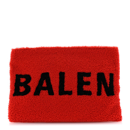 Balenciaga Shearling Logo Inlay Large Zip Pouch Red Black 1 of 6