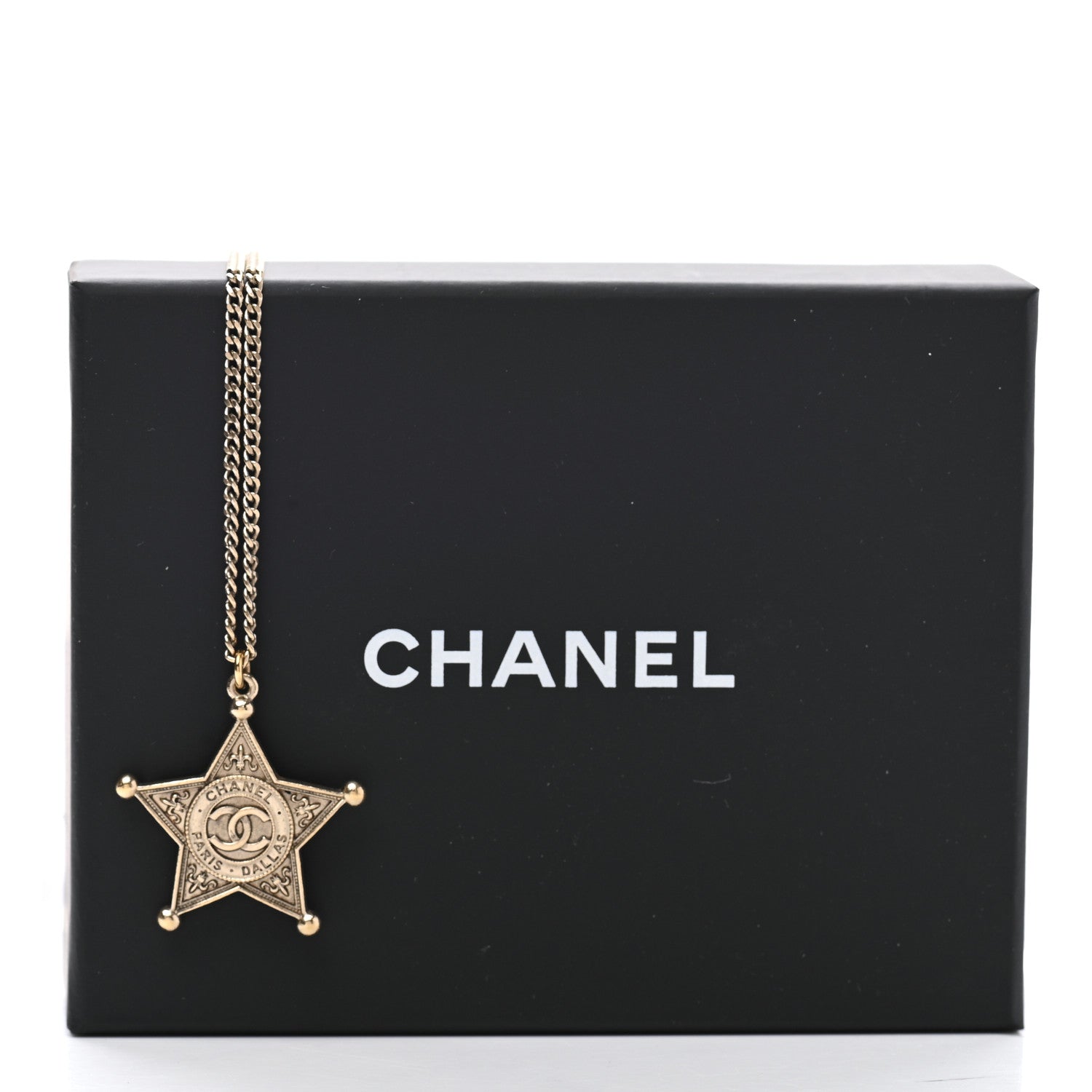 Chanel Metal Paris Dallas CC Star Pendant Necklace Gold 7 of 7