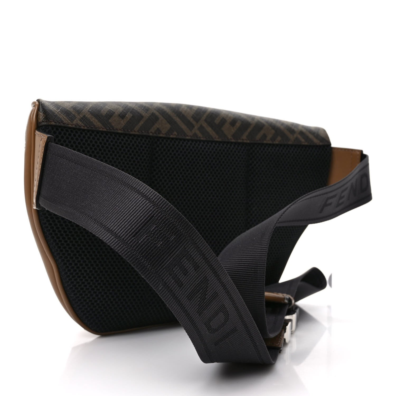 Fendi Glazed Fabric Vitello Cover FF 1974 Diagonal Bi-Color Belt Bag Tobacco Moro Sand Black 3 of 8