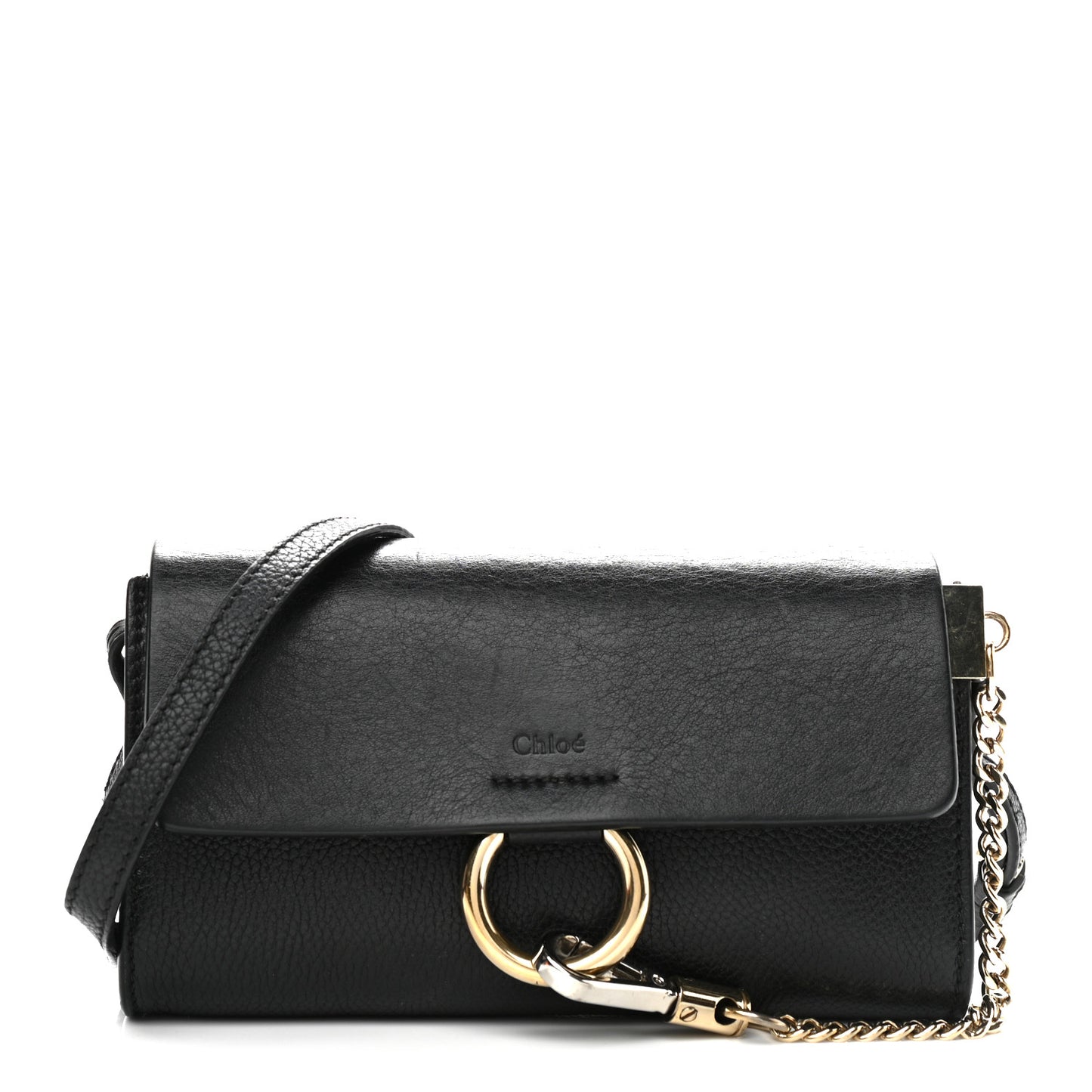 Grained Calfskin Lambskin Small Faye Shoulder Bag Black