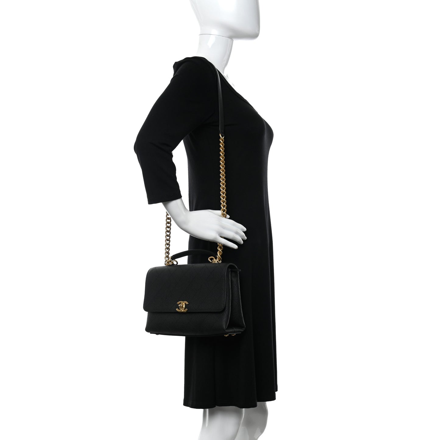 Caviar Diamond Stitched Small Top Handle Flap Black