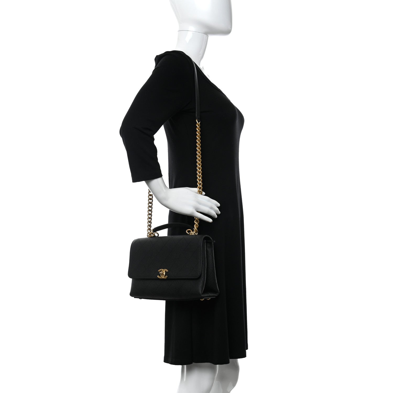 Chanel Caviar Diamond Stitched Small Top Handle Flap Black 2 of 11