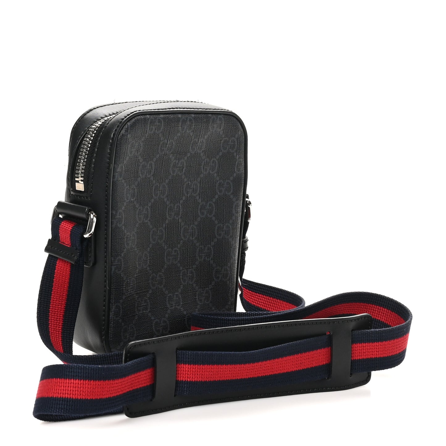 GG Supreme Monogram Appia Calfskin Web Small Camera Messenger Bag Black Grey