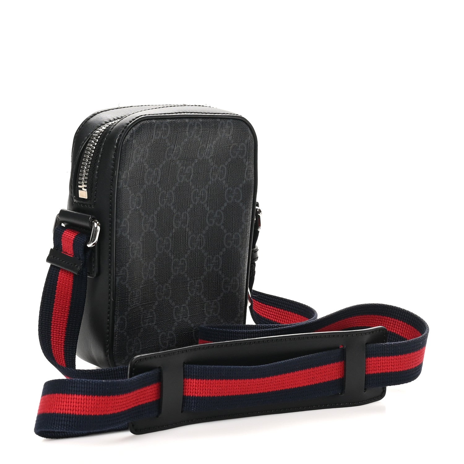 Gucci GG Supreme Monogram Appia Calfskin Web Small Camera Messenger Bag Black Grey 3 of 12