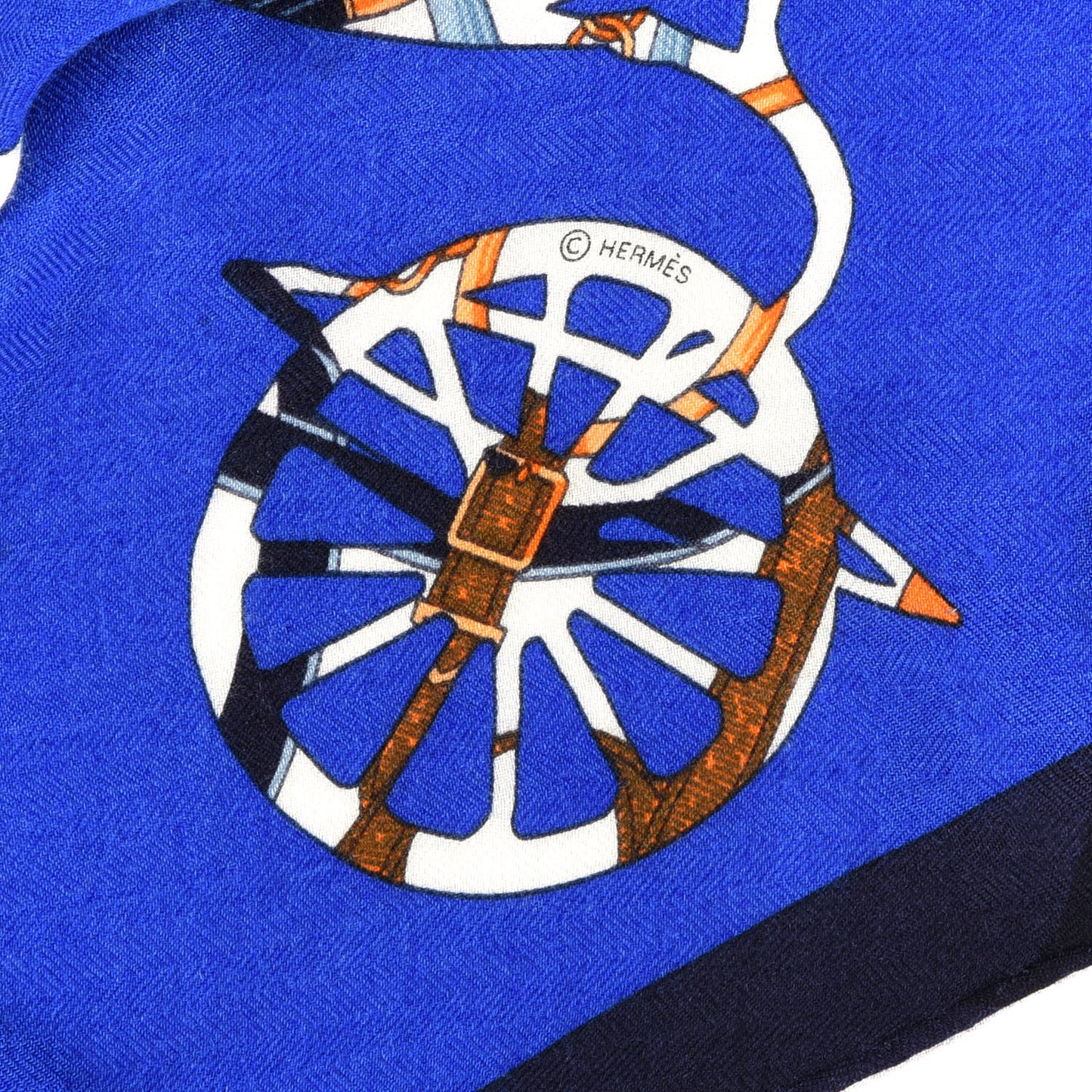 Cashmere Silk Tout En Carre Losange Shawl MM Bleu Royal Orange Blanc