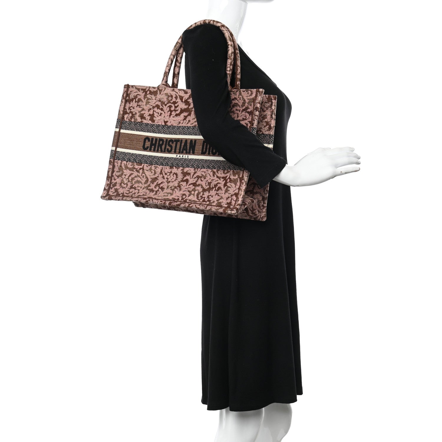 Christian Dior Canvas Embroidered Medium Brocart Book Tote Metallic Pink 2 of 10