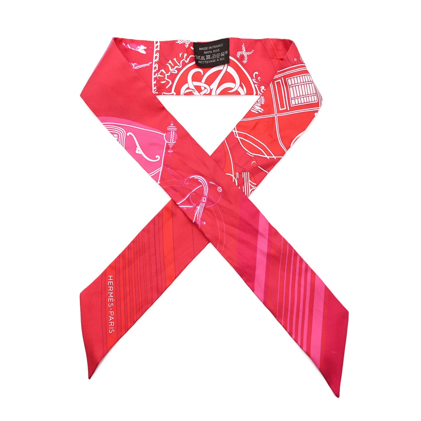 Silk Ex-Libris Twilly Fuchsia Rouge White