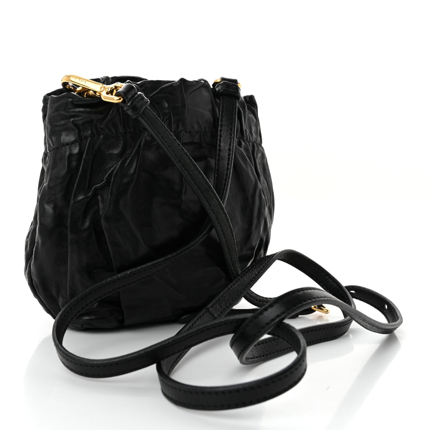 Nappa Logo Mini Drawstring Bucket Bag Black