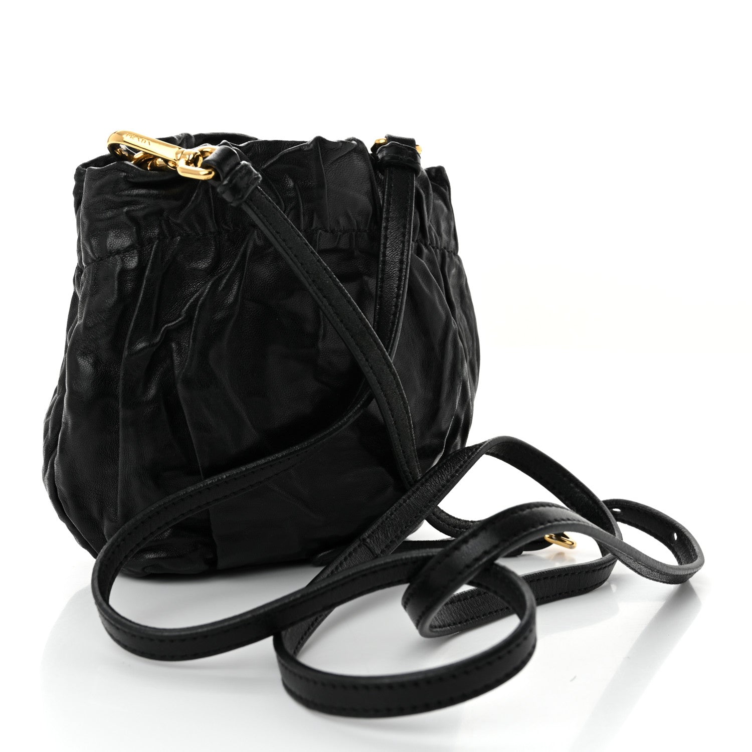Prada Nappa Logo Mini Drawstring Bucket Bag Black 3 of 11