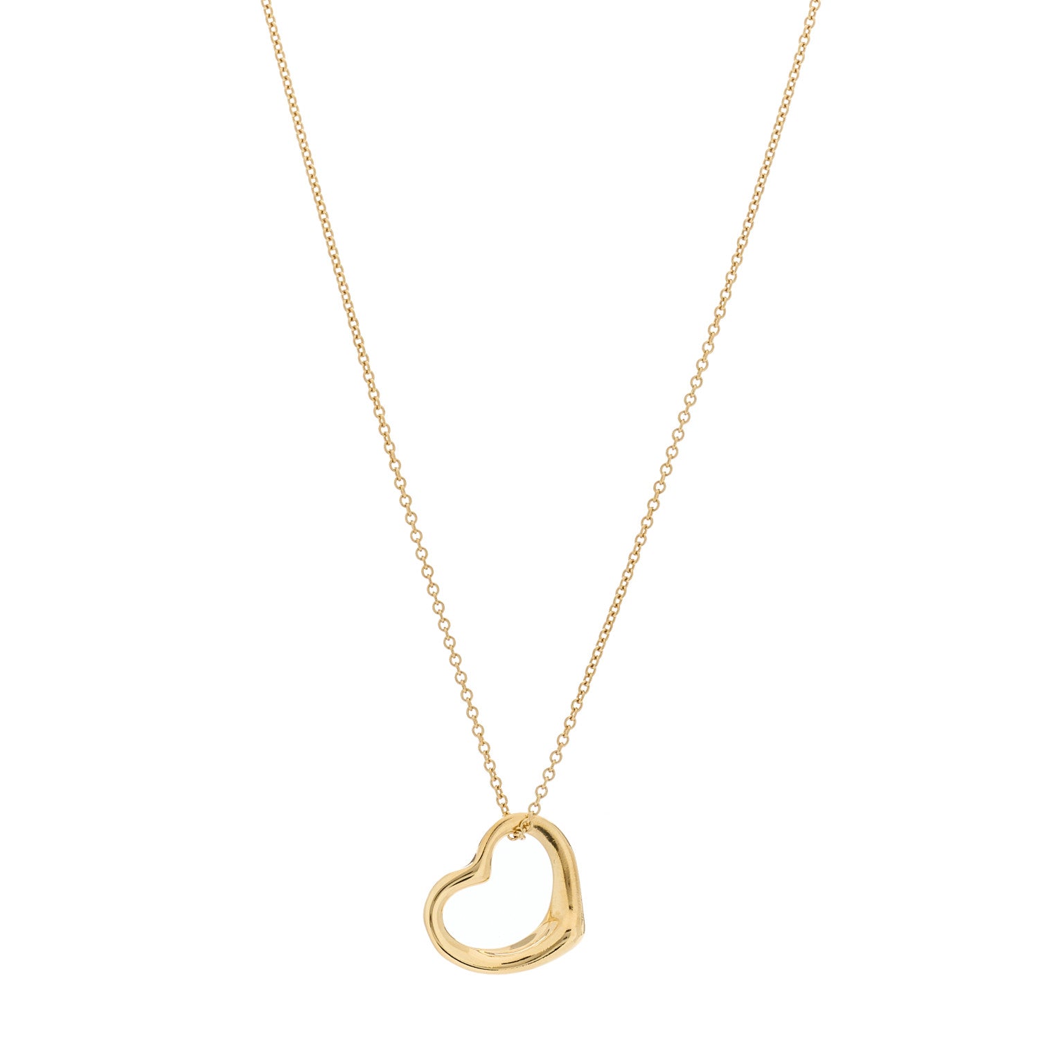 Tiffany 18K Yellow Gold 16mm Elsa Peretti Open Heart Pendant Necklace 1 of 5