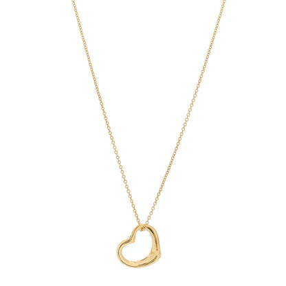 Tiffany 18K Yellow Gold 16mm Elsa Peretti Open Heart Pendant Necklace 1 of 5