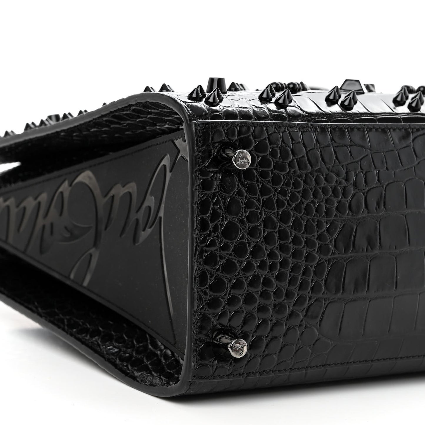 Calfskin Crocodile Embossed Studded Medium Paloma S Black