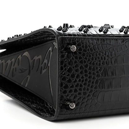 Christian Louboutin Calfskin Crocodile Embossed Studded Medium Paloma S Black 9 of 10