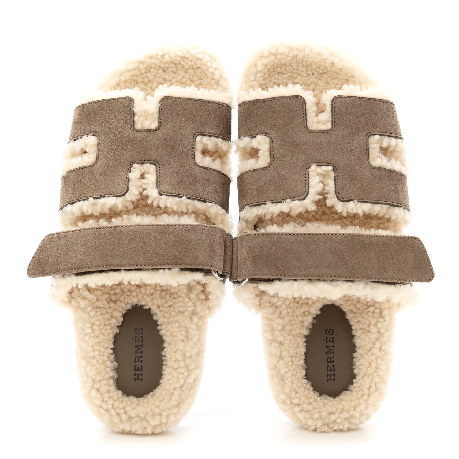Hermes Suede Goatskin Woolskin Womens Chypre Sandals 38.5 Etoupe 2 of 8