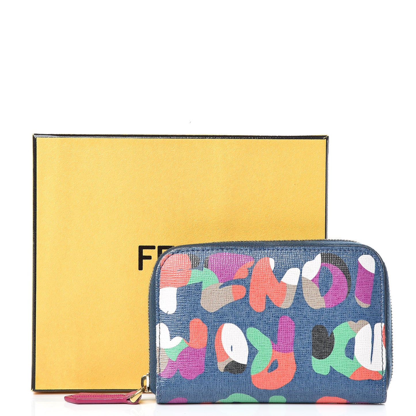 Vitello Elite Fendi Roma Mini Zip Around Wallet Cobalt Multicolor