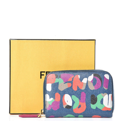Fendi Vitello Elite Fendi Roma Mini Zip Around Wallet Cobalt Multicolor 11 of 11