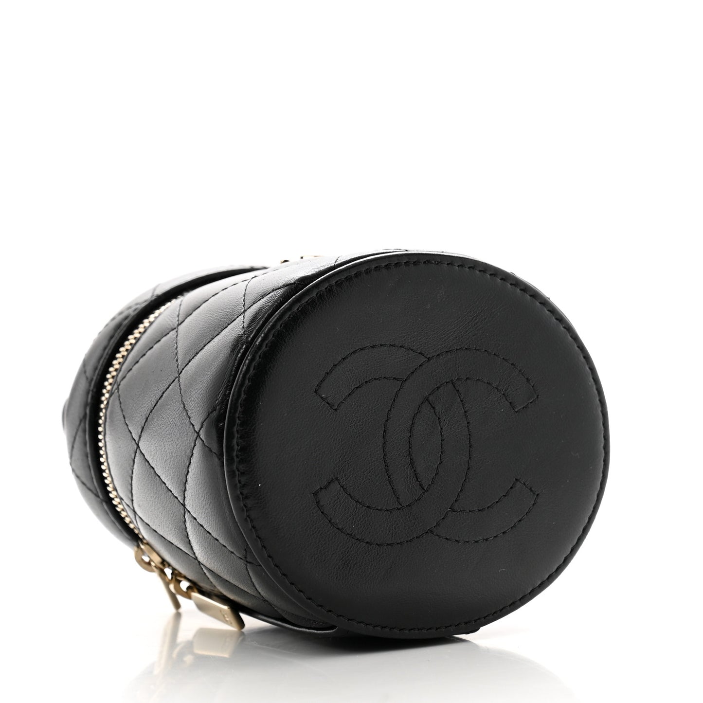 Lambskin Quilted Ruched Handle Vanity Case Black