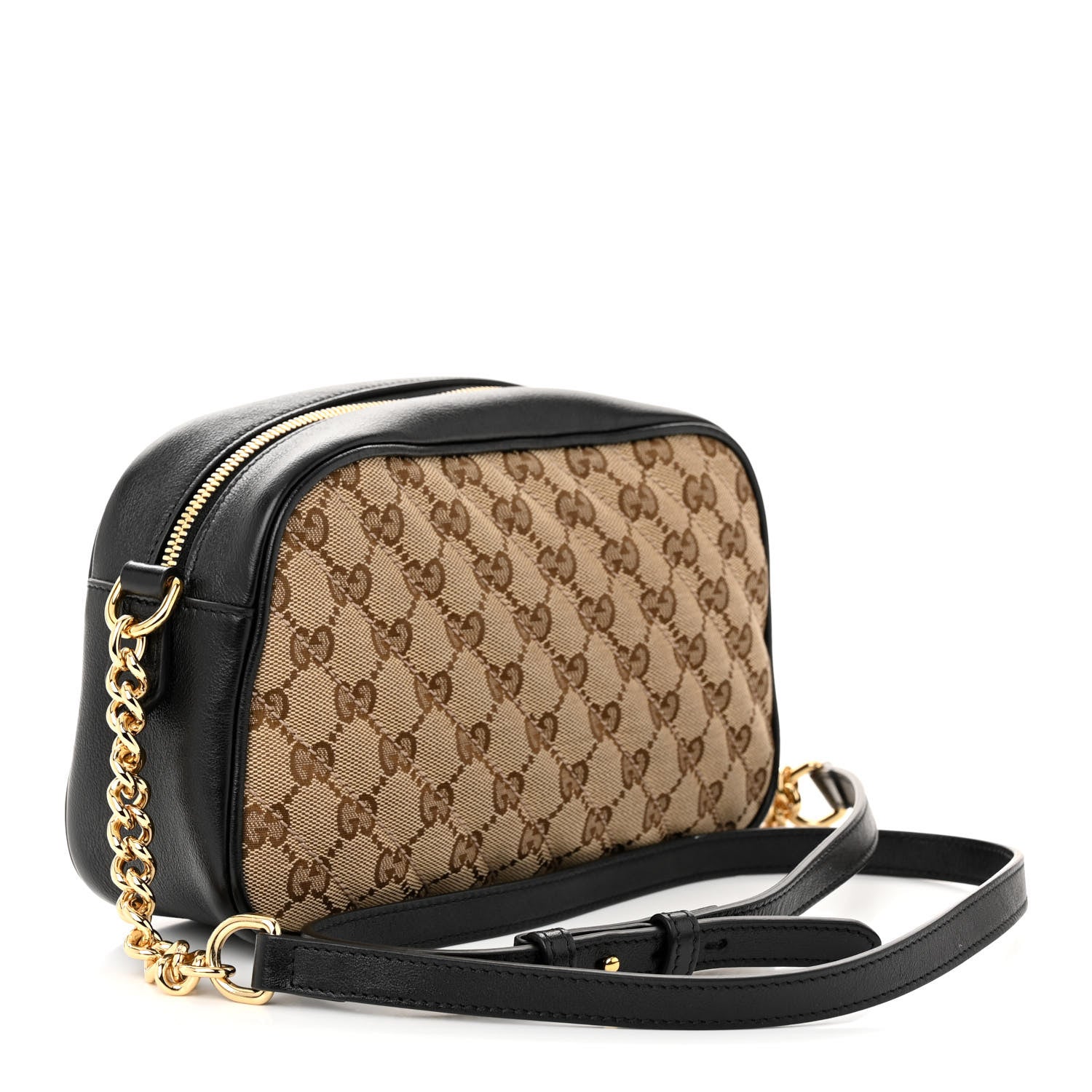 Gucci Monogram Matelasse Diagonal Small GG Marmont Chain Shoulder Bag Beige Black 4 of 11