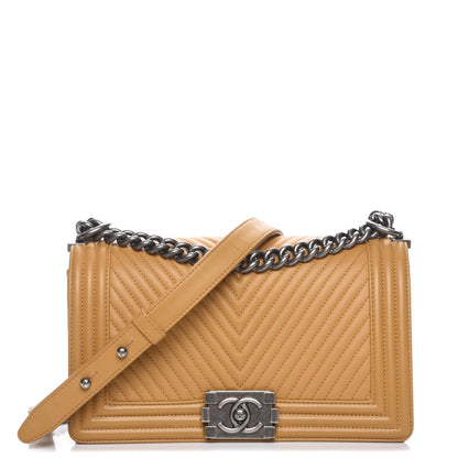 Chanel Calfskin Chevron Quilted Medium Boy Flap Dark Beige 1 of 7