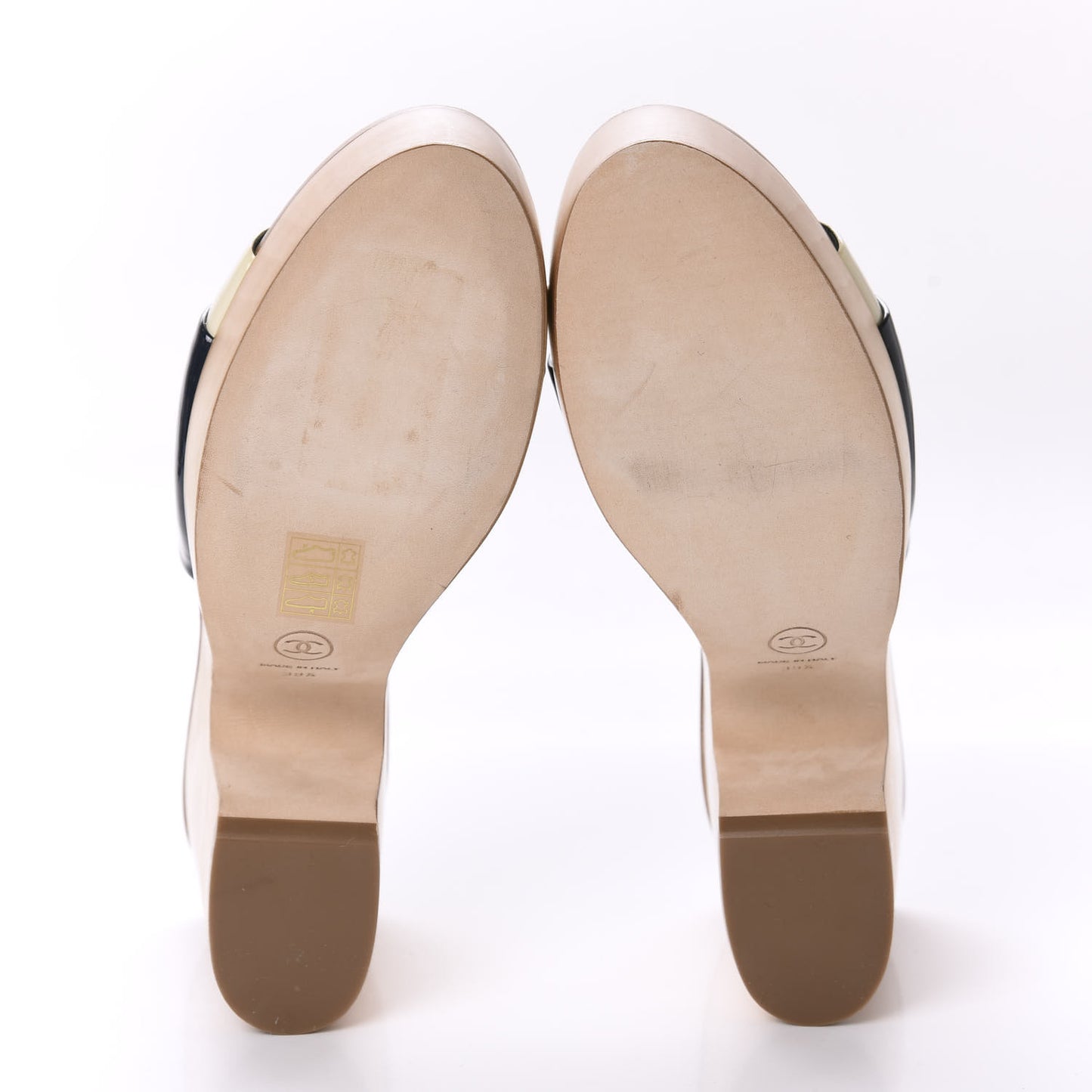 Patent Calfskin Wood CC Mules 39.5 Black Ivory