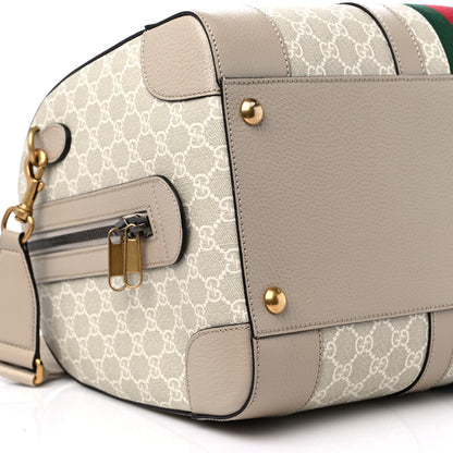 Gucci GG Supreme Monogram Textured Dollar Calfskin Web Medium Savoy Duffle Bag Beige Mystic White Oatmeal 7 of 8