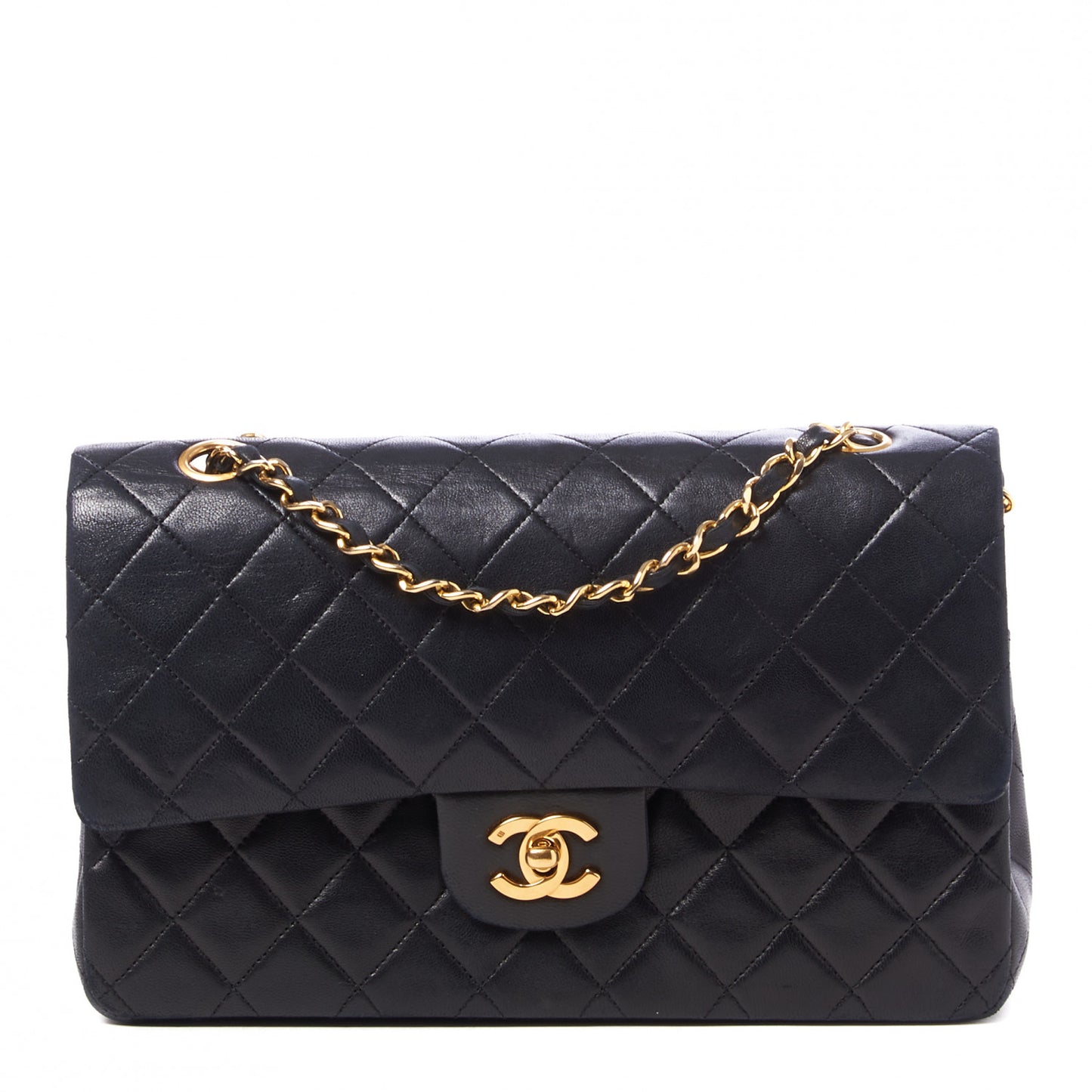 Lambskin Quilted Medium Double Flap Black