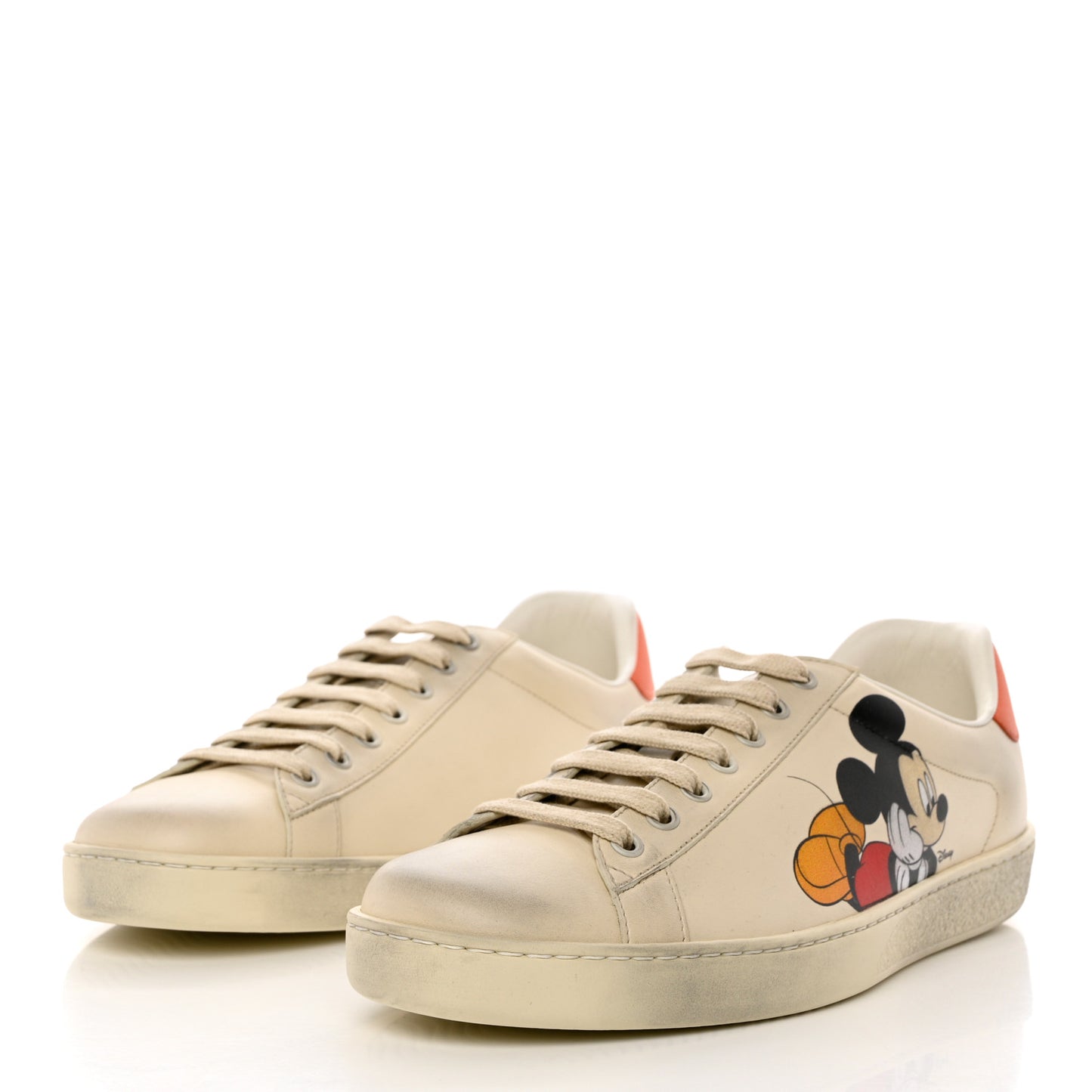 X DISNEY Miro Soft Calfskin Mickey Mouse Print Mens Ace Sneakers 8.5 Ivory Deep Orange