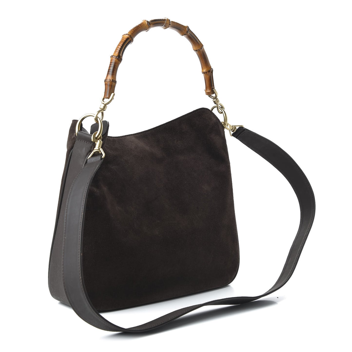 Suede Bamboo Top Handle Tote Dark Brown